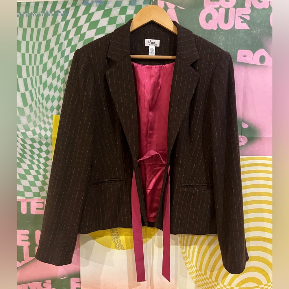 Vintage LILLY PULITZER WOOL BLEND JACKET-BROWN,PINK VERTICAL, -GREAT ASSET!